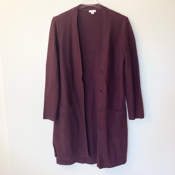 J.Jill Longline Pocket Cardigan - Plum Purple - M - Picture 1 of 7